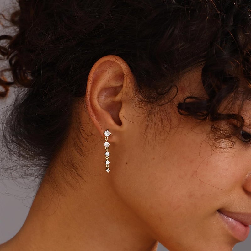 SELFROSE Store Silver Earrings for Women,Dainty Dangle Earrings Silver Plated Drop Earrings for Women Trendy Hypoallergenic CZ Stud Earrings Wedding Pearl Earrings Dangling Cute Small Hoop Earrings Jewelry - Image 5